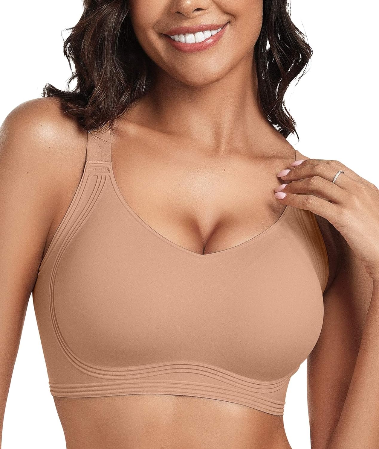 Womens Seamless Push Up Bras No Underwire Full Coverage Comfortable Bra V Neck Wireless Everyday Bra