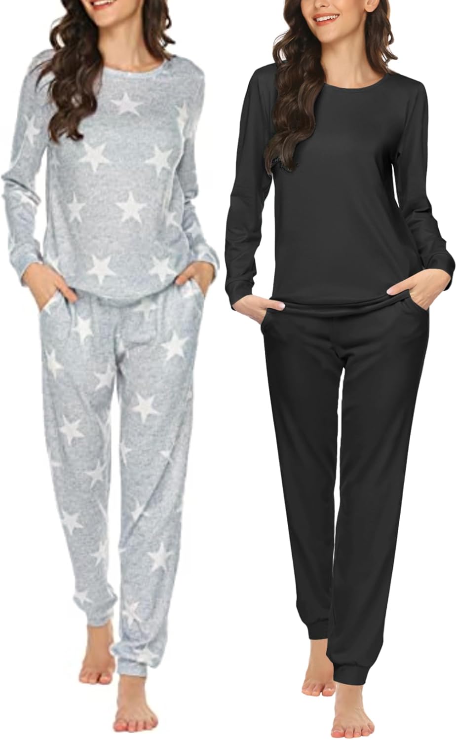 2 Pack Women's Pajama Set Long Sleeve Top With Jogger Pants Lounge Sets Sleepwear Loungewear with Pockets