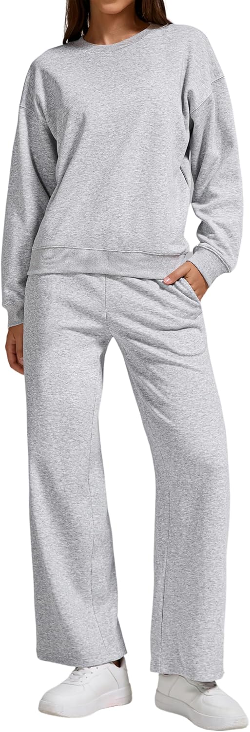 Women’s 2-Piece Oversized Sweatshirt and Jogger Sweatpants Tracksuit Set - Cozy Fall/Winter Casual Outfit with Pockets