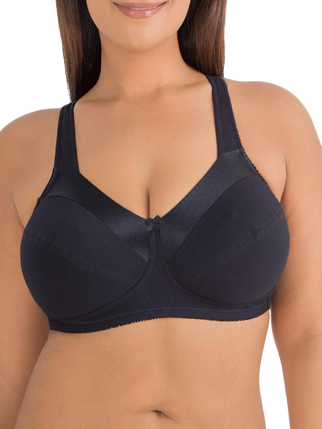Women's Seamed Soft Cup Wirefree Cotton Bra with Satin Trim