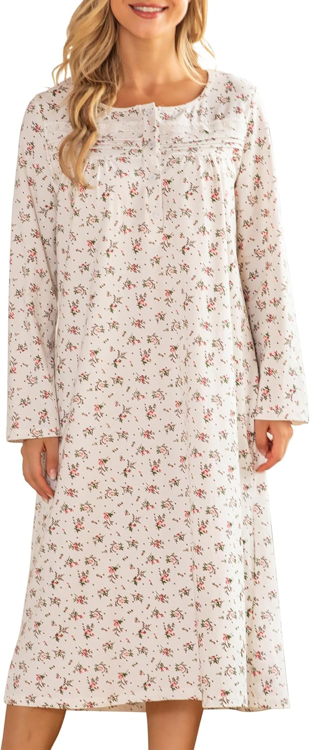 Nightgowns for Women Soft 100% Cotton House Dress Short/Long Sleeve Night Gowns Comfy Sleepwear S-3XL