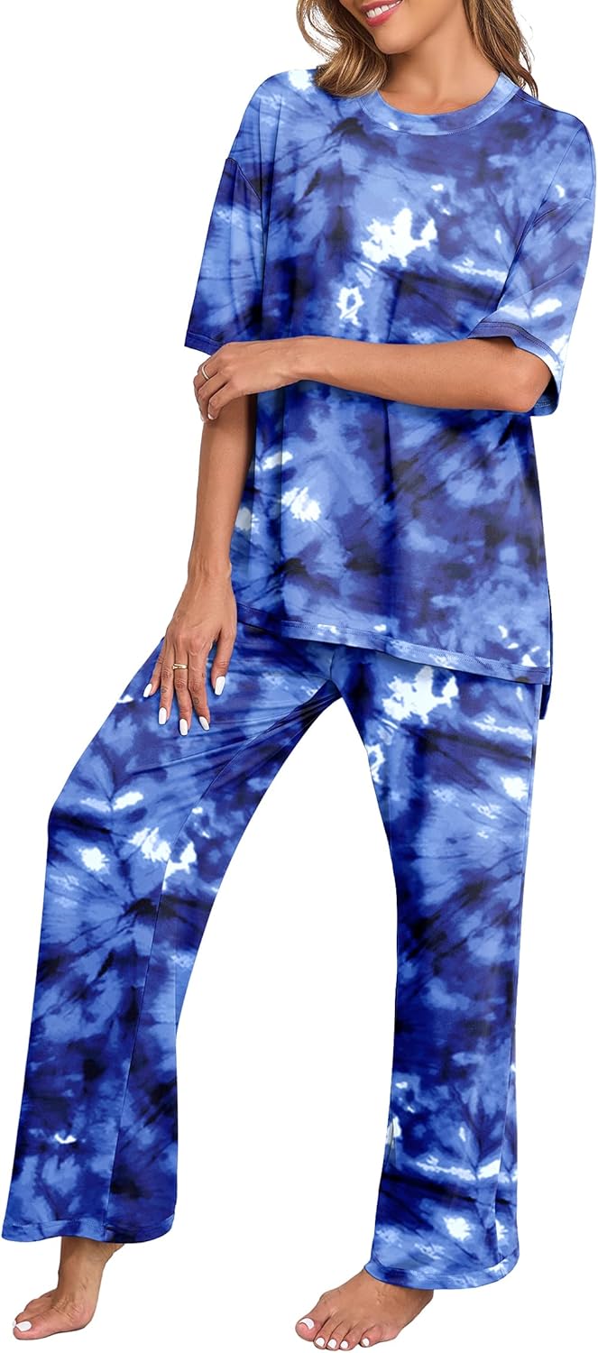 Womens Pajamas Sets 2 Piece Lounge Set Short Sleeve Tops and Long Pants Soft Pjs Loungewear with Pockets