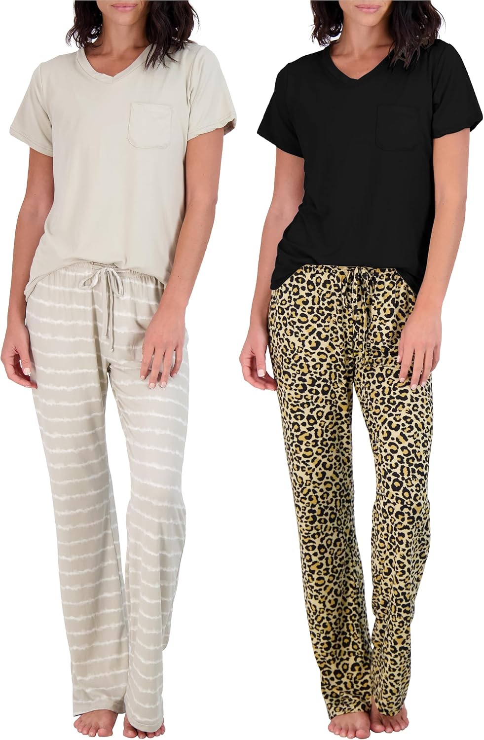 2 Pack: Women's Pajama Set - Choose from Short Sleeve with Pocket or Long Sleeve without Pocket
