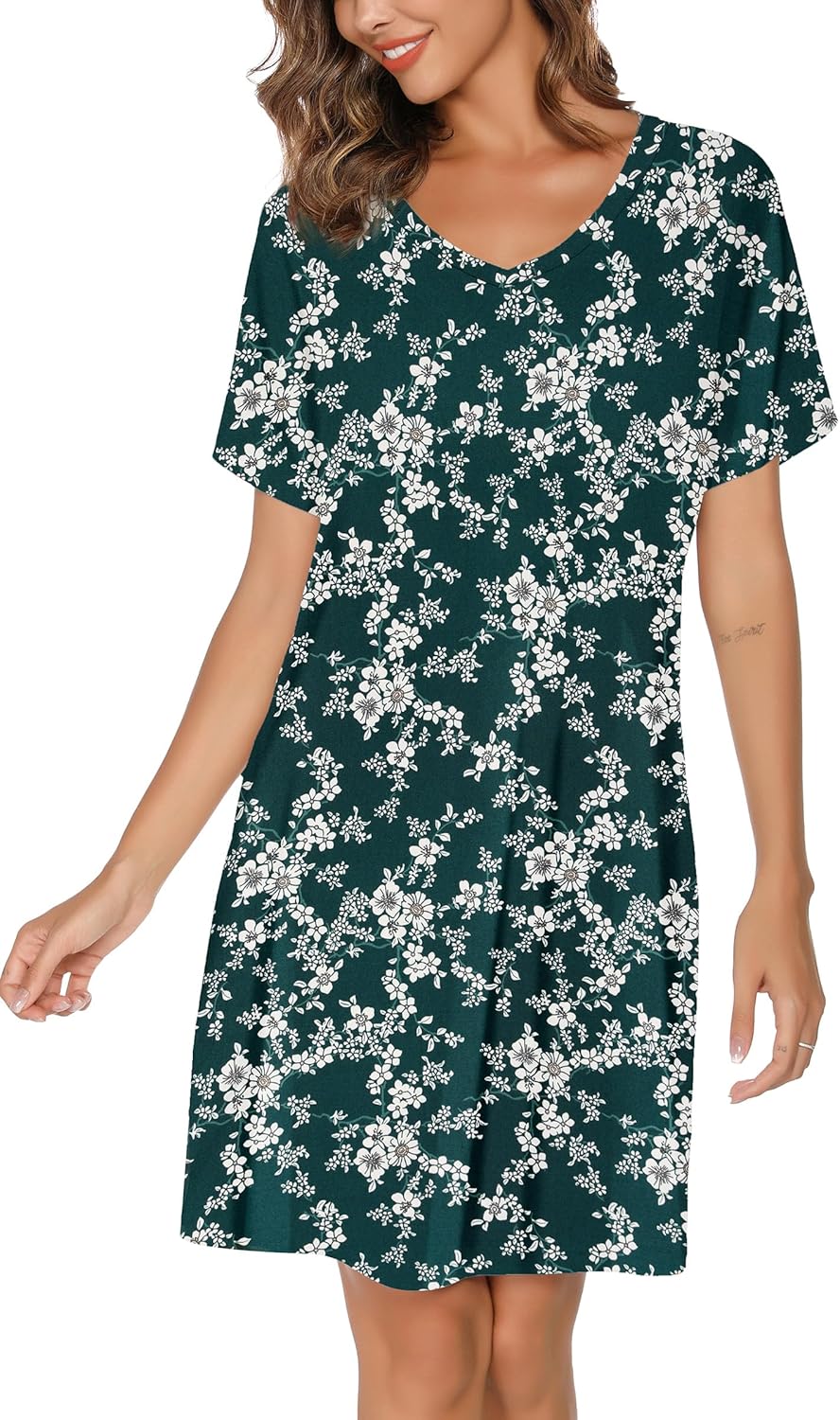 Nightgowns for Women Soft Cotton Sleep Shirts Short Sleeve Sleepwear S-XXL