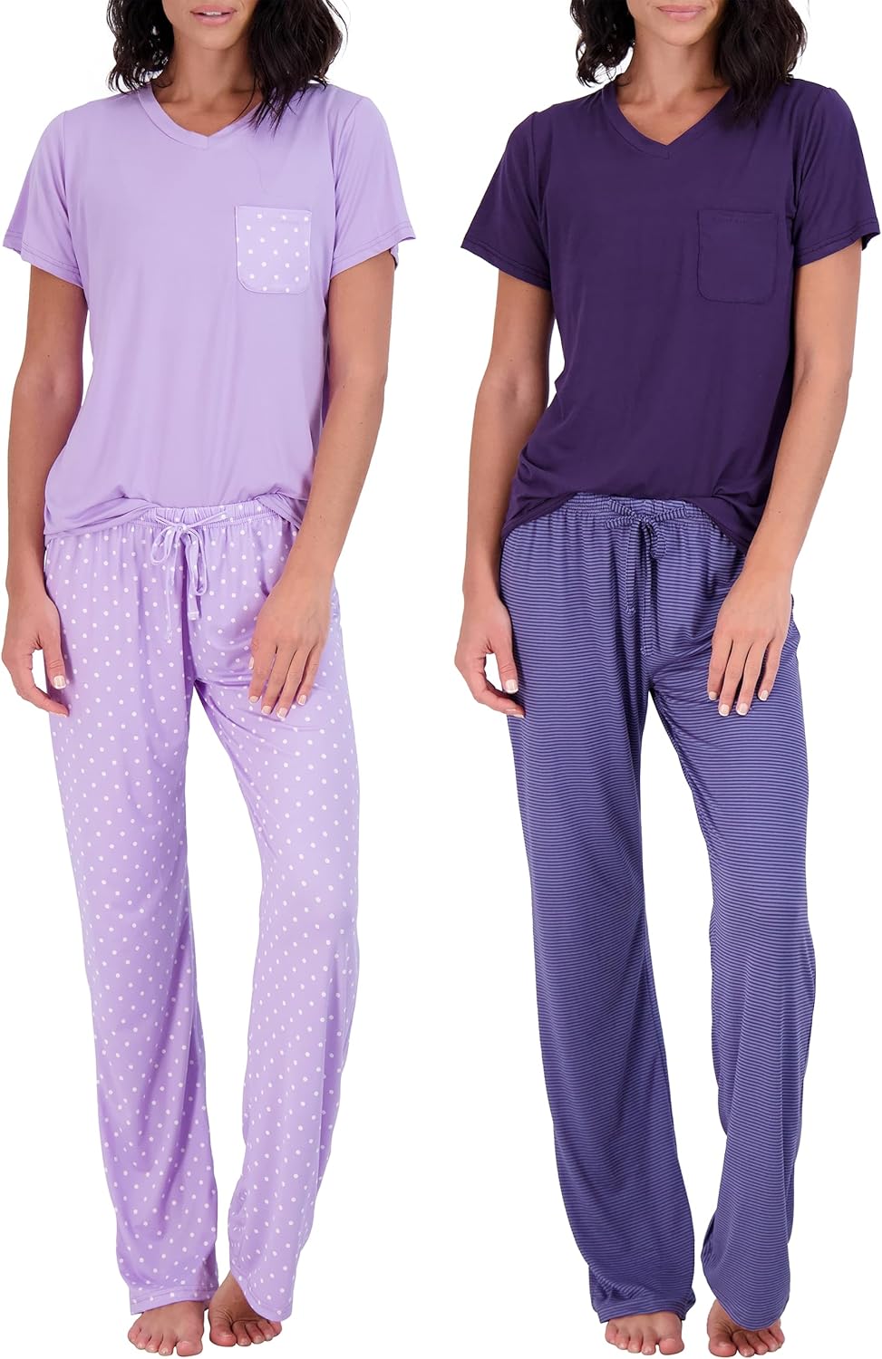 2 Pack: Women's Pajama Set - Choose from Short Sleeve with Pocket or Long Sleeve without Pocket