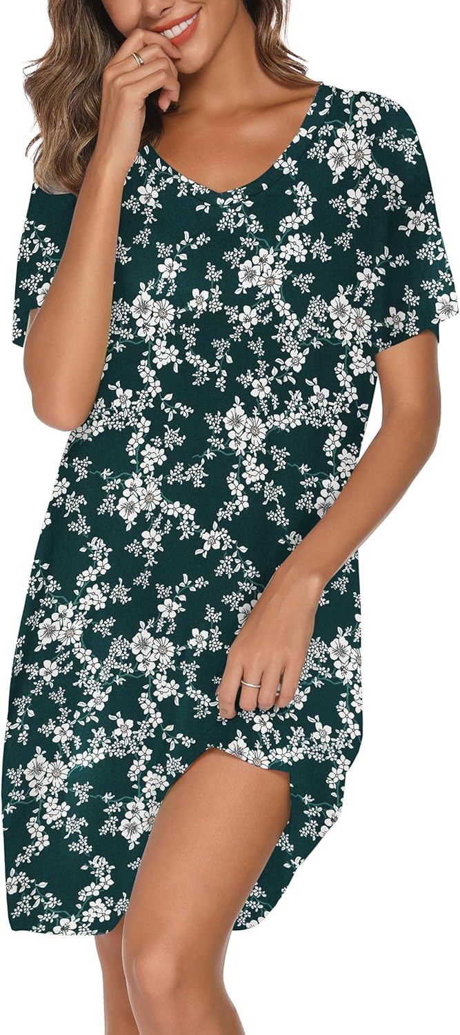 Nightgowns for Women Soft Cotton Sleep Shirts Short Sleeve Sleepwear S-XXL