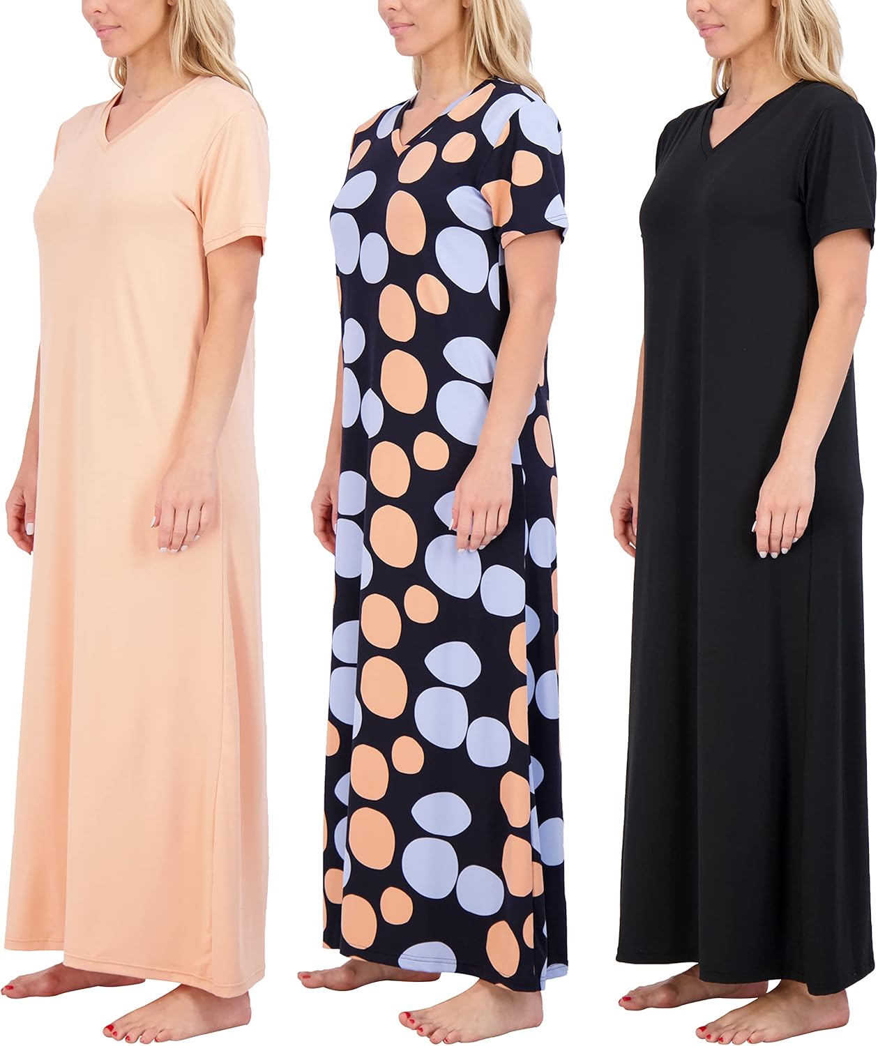 3 Pack: Women's Soft Maxi Long Nightshirt Short Sleeve Soft Nightgown Sleep Dress (Available in Plus Size)